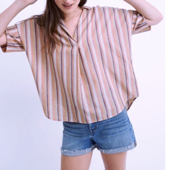 Madewell The Courier Button-Back Rainbow Stripe Shirt, Size XS - Picture 2 of 8